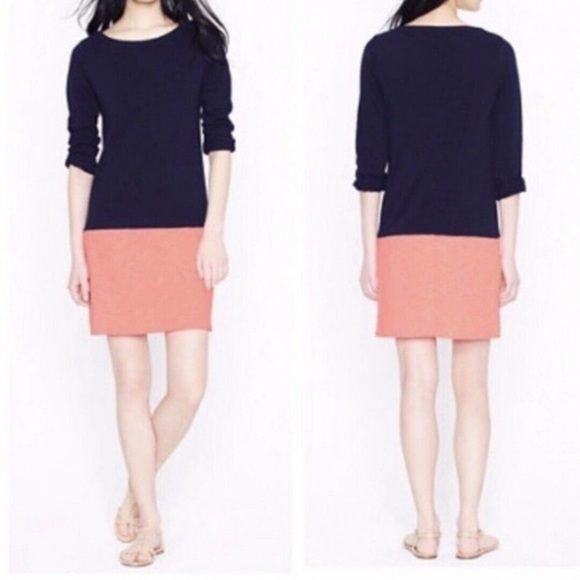 J. CREW Colorblock Knit Dress / Zip Slits / Navy & Coral - Picture 3 of 12